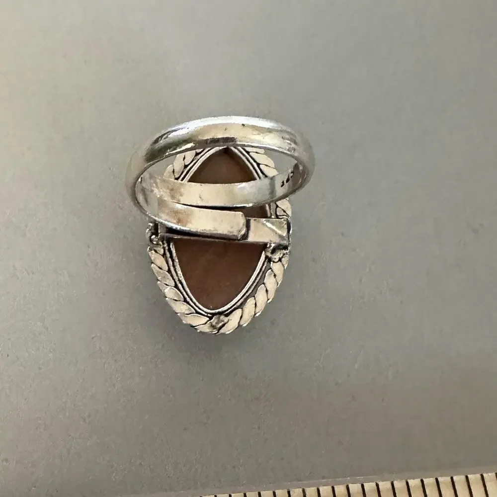 Aventurine gemstone ring‎ adjustable marquee, silver overlay stamped 925 - Picture 6 of 8